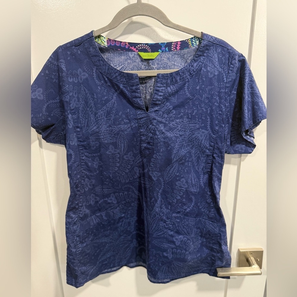 Vera Bradley Navy Blue Floral-Print Short Sleeve Top